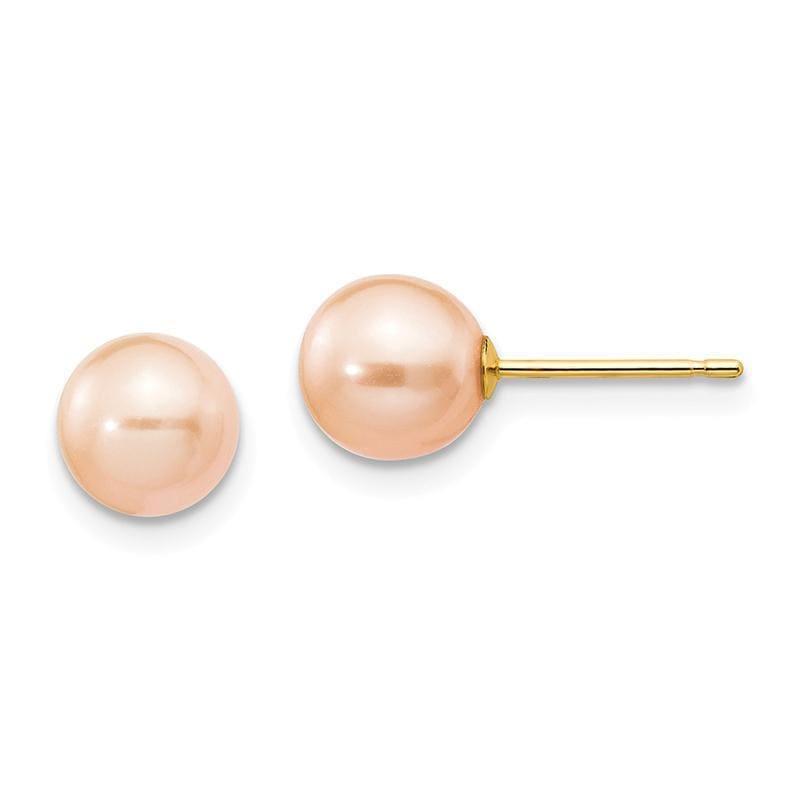 14k 6-7mm Pink Round FW Cultured Pearl Stud Earrings - Seattle Gold Grillz