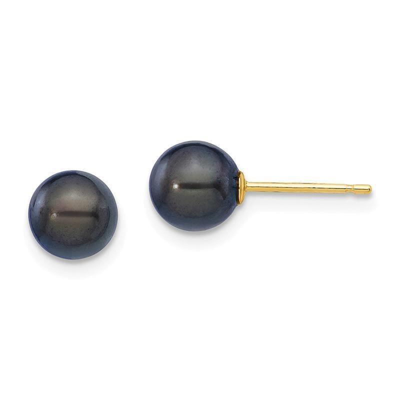 14k 6-7mm Round Black Saltwater Akoya Cultured Pearl Stud Earrings - Seattle Gold Grillz