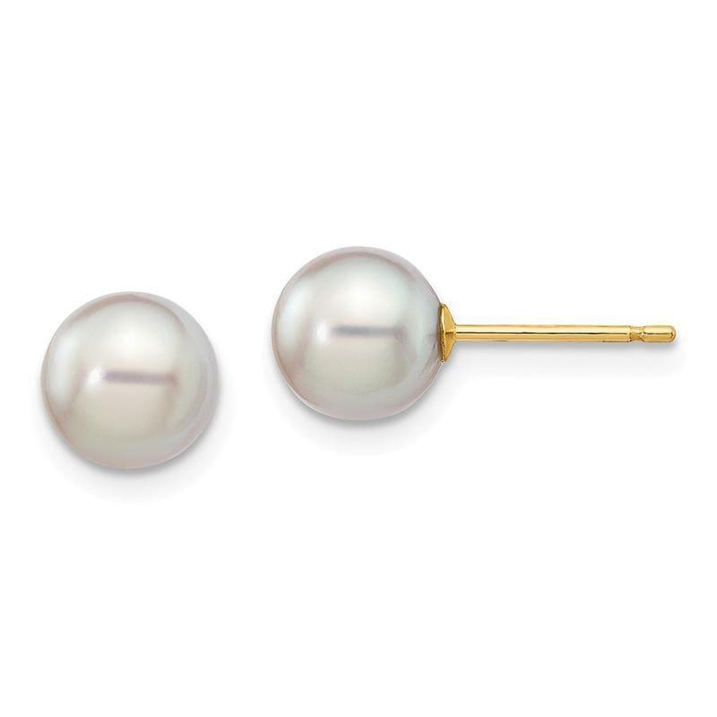14k 6-7mm Round Grey Saltwater Akoya Cultured Pearl Stud Earrings - Seattle Gold Grillz