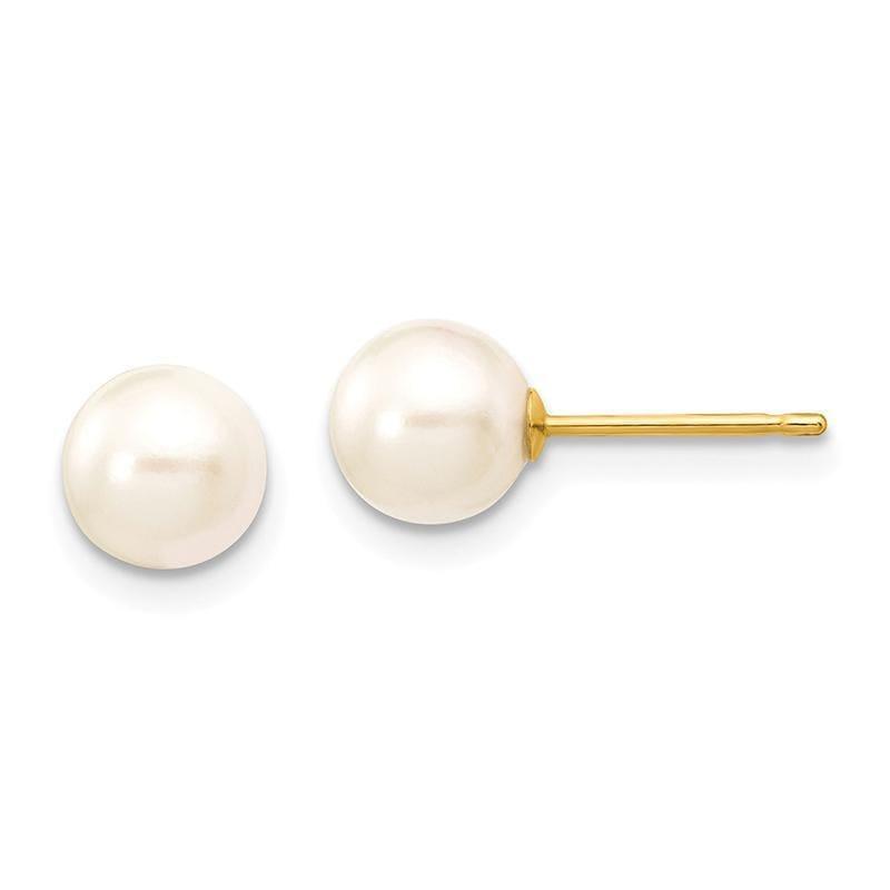 14k 6-7mm Round White Saltwater Akoya Cultured Pearl Stud Earrings - Seattle Gold Grillz