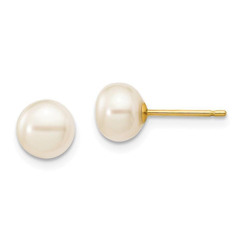 14k 6-7mm White Button FW Cultured Pearl Stud Earrings - Seattle Gold Grillz