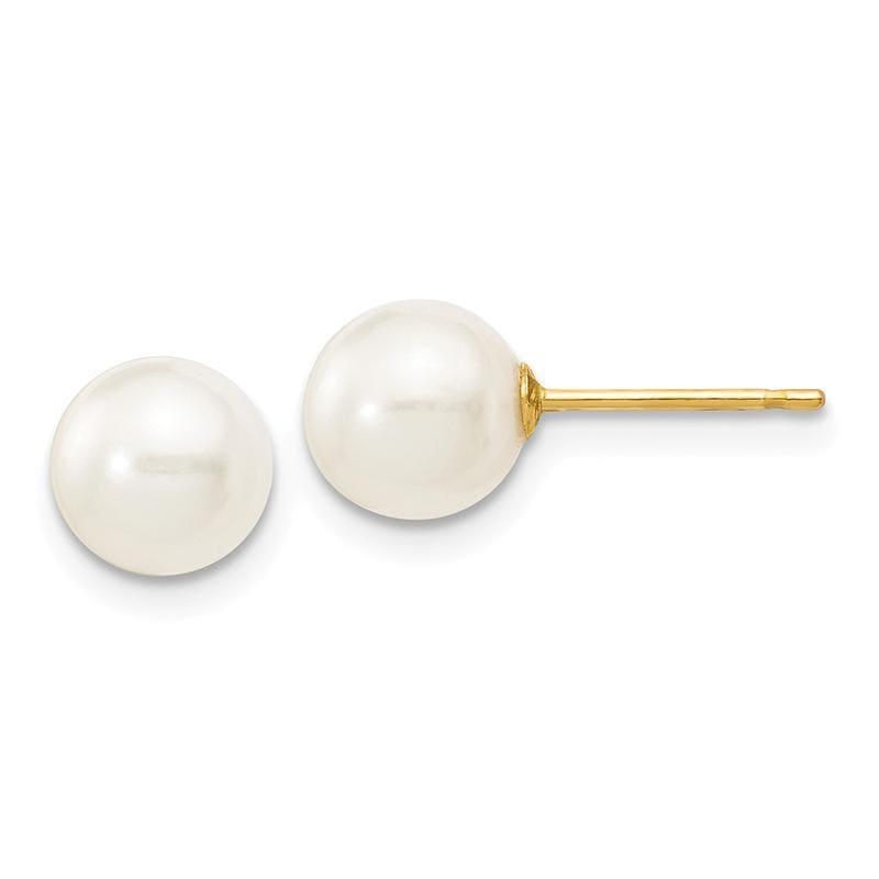 14k 6-7mm White Round FW Cultured Pearl Stud Earrings - Seattle Gold Grillz