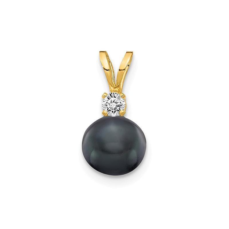 14k 6mm Black FW Cultured Pearl A Diamond Pendant - Seattle Gold Grillz