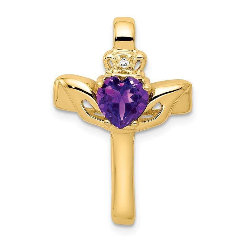 14k 6mm Heart Amethyst VS Diamond cross pendant - Seattle Gold Grillz