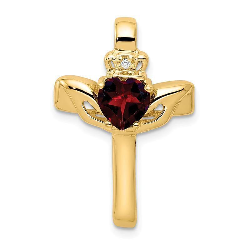 14k 6mm Heart Garnet A Diamond cross pendant - Seattle Gold Grillz