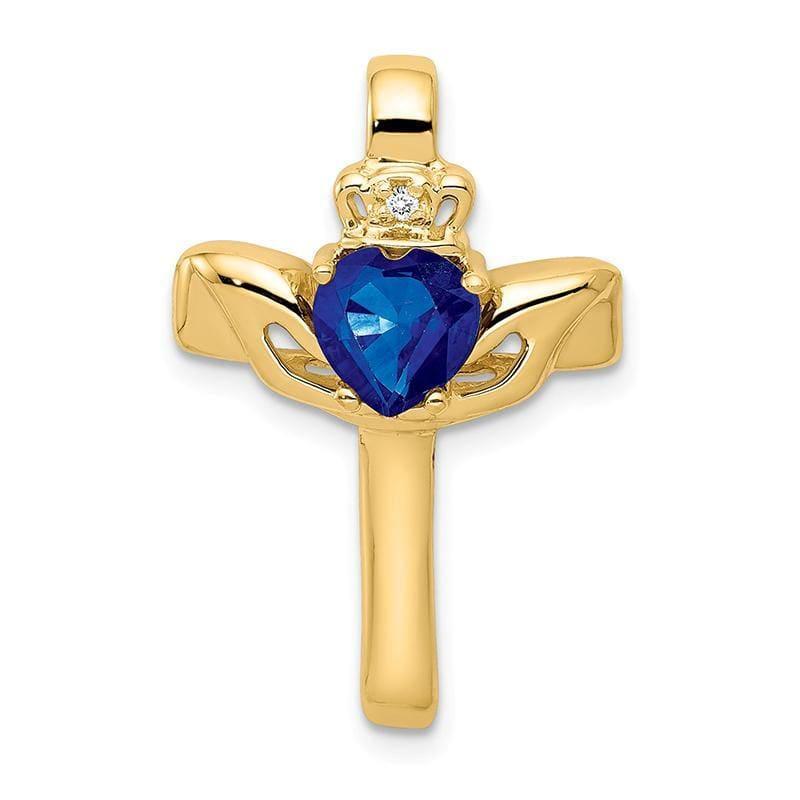 14k 6mm Heart Sapphire A Diamond cross pendant - Seattle Gold Grillz