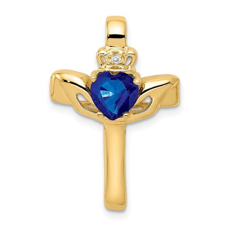 14k 6mm Heart Sapphire AAA Diamond cross pendant - Seattle Gold Grillz