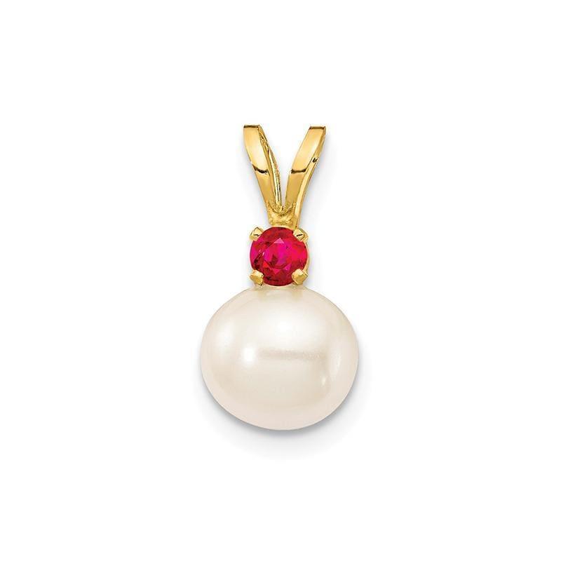 14k 6mm White FW Cultured Pearl & .10ct. Ruby Pendant - Seattle Gold Grillz