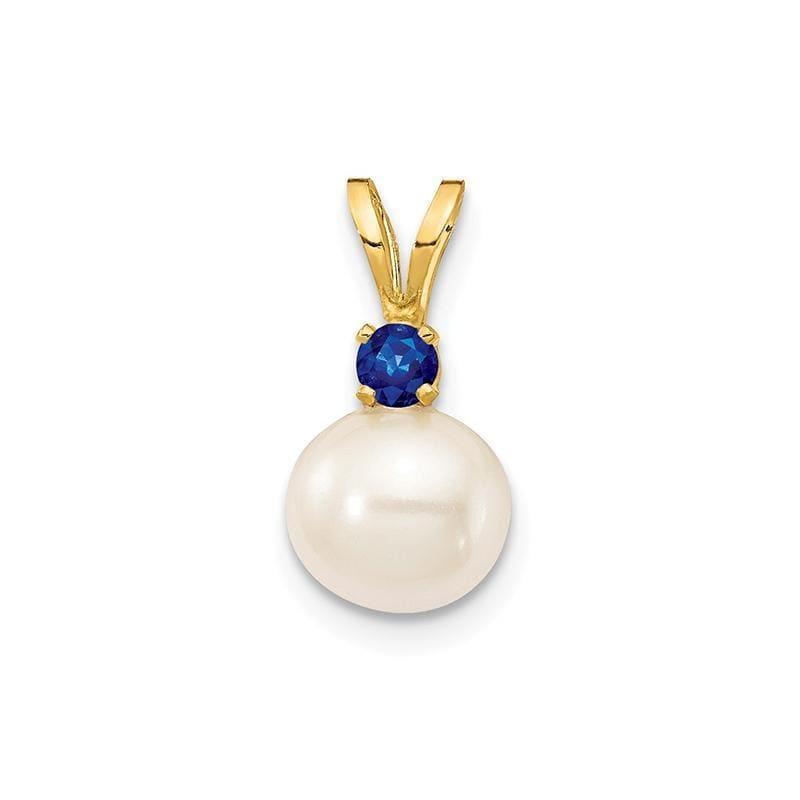 14k 6mm White FW Cultured Pearl & .10ct. Sapphire Pendant - Seattle Gold Grillz
