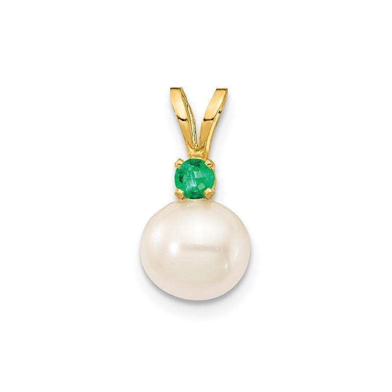 14k 6mm White FW Cultured Pearl & Emerald Pendant - Seattle Gold Grillz