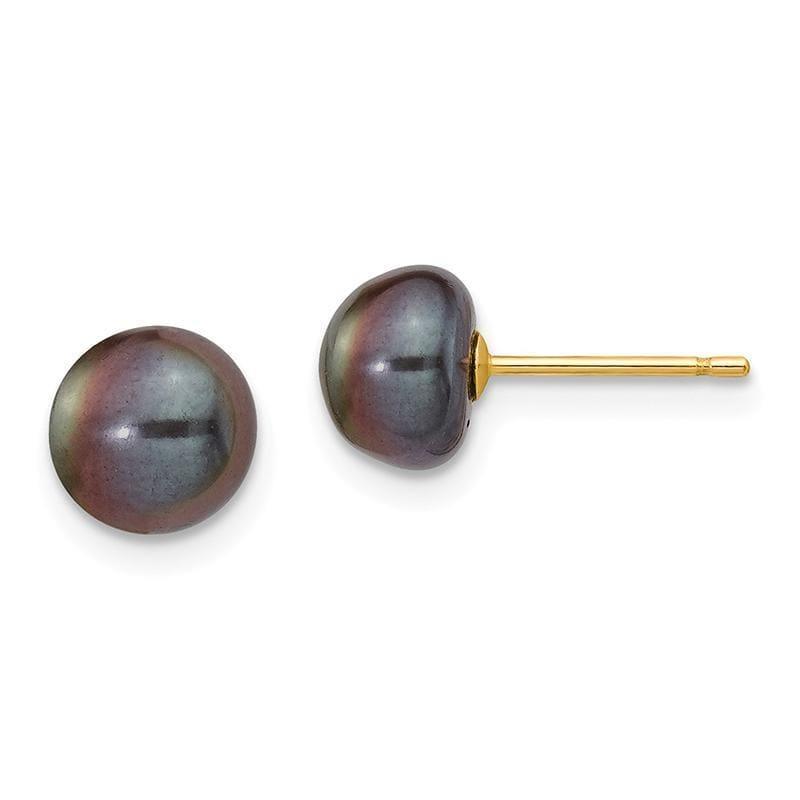 14k 7-8mm Black Button FW Cultured Pearl Stud Earrings - Seattle Gold Grillz