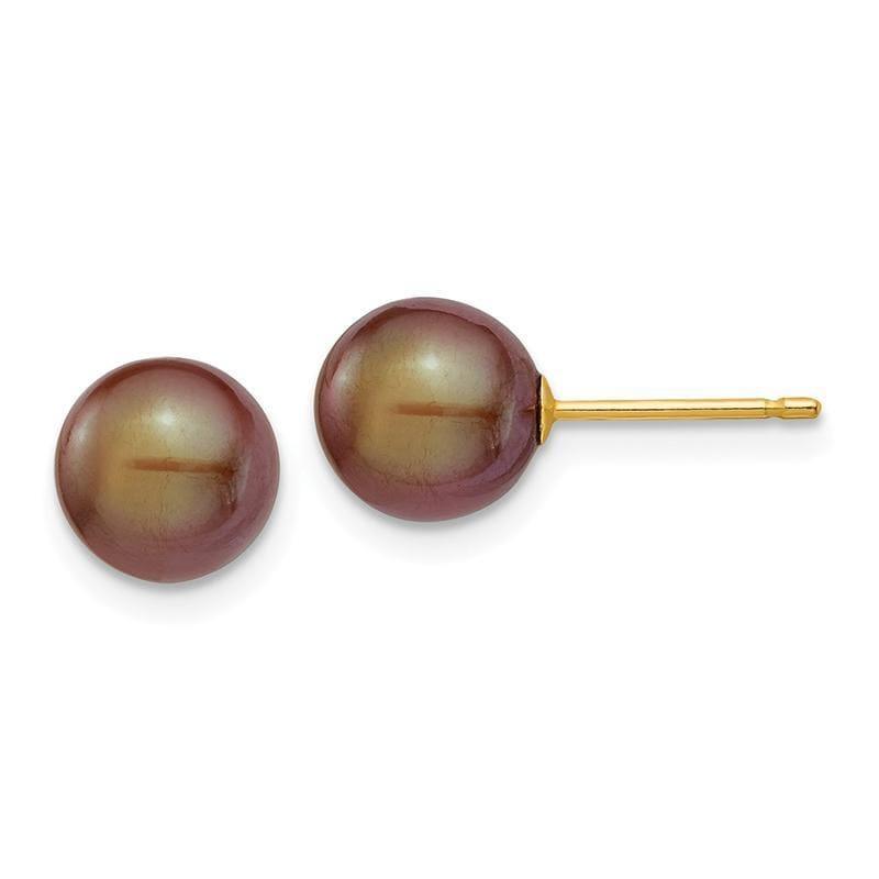 14k 7-8mm Coffee Round FW Cultured Pearl Stud Earrings - Seattle Gold Grillz