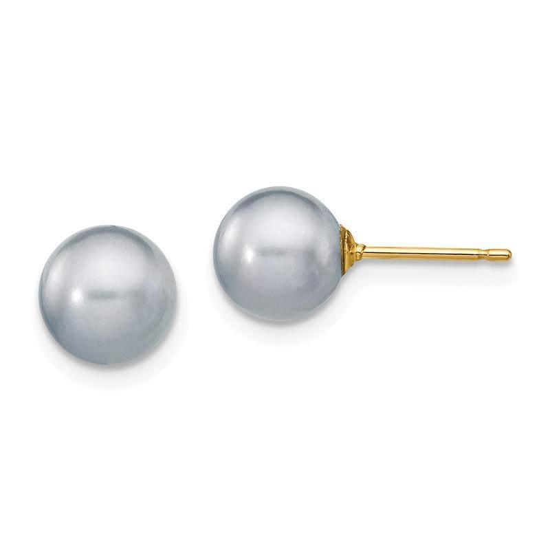 14k 7-8mm Grey Round FW Cultured Pearl Stud Earrings - Seattle Gold Grillz