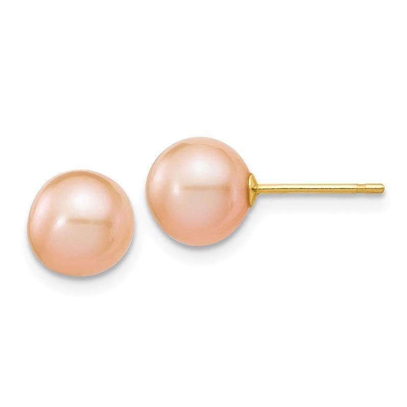 14k 7-8mm Pink Round FW Cultured Pearl Stud Earrings - Seattle Gold Grillz