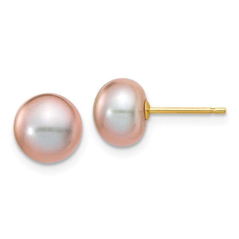 14k 7-8mm Purple Button FW Cultured Pearl Stud Earrings - Seattle Gold Grillz