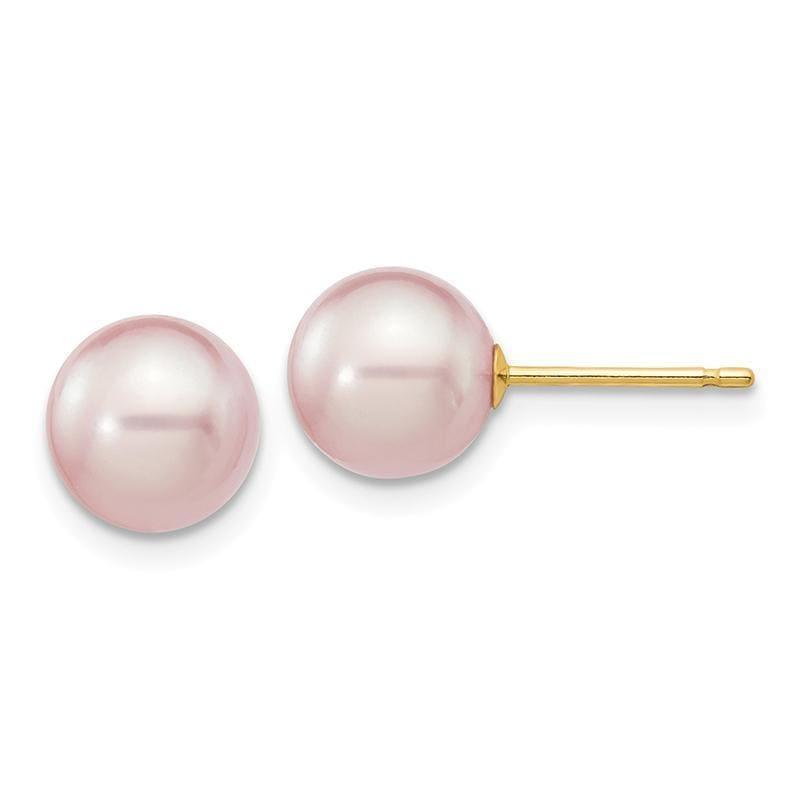 14k 7-8mm Purple Round FW Cultured Pearl Stud Earrings - Seattle Gold Grillz