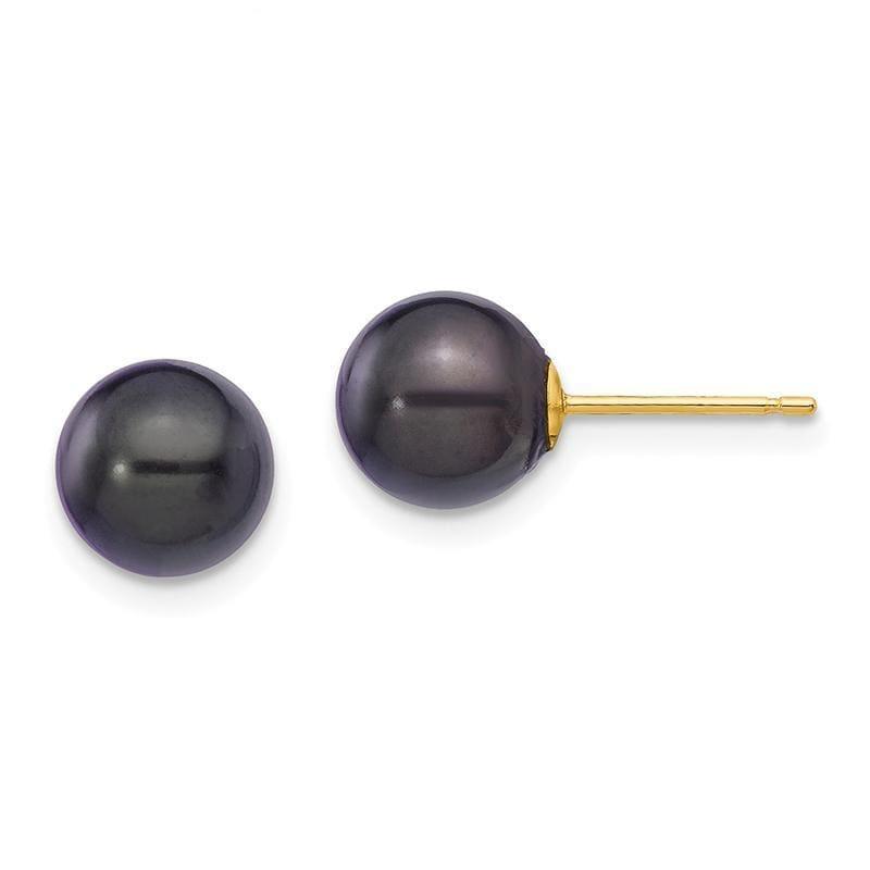 14k 7-8mm Round Black Saltwater Akoya Cultured Pearl Stud Earrings - Seattle Gold Grillz