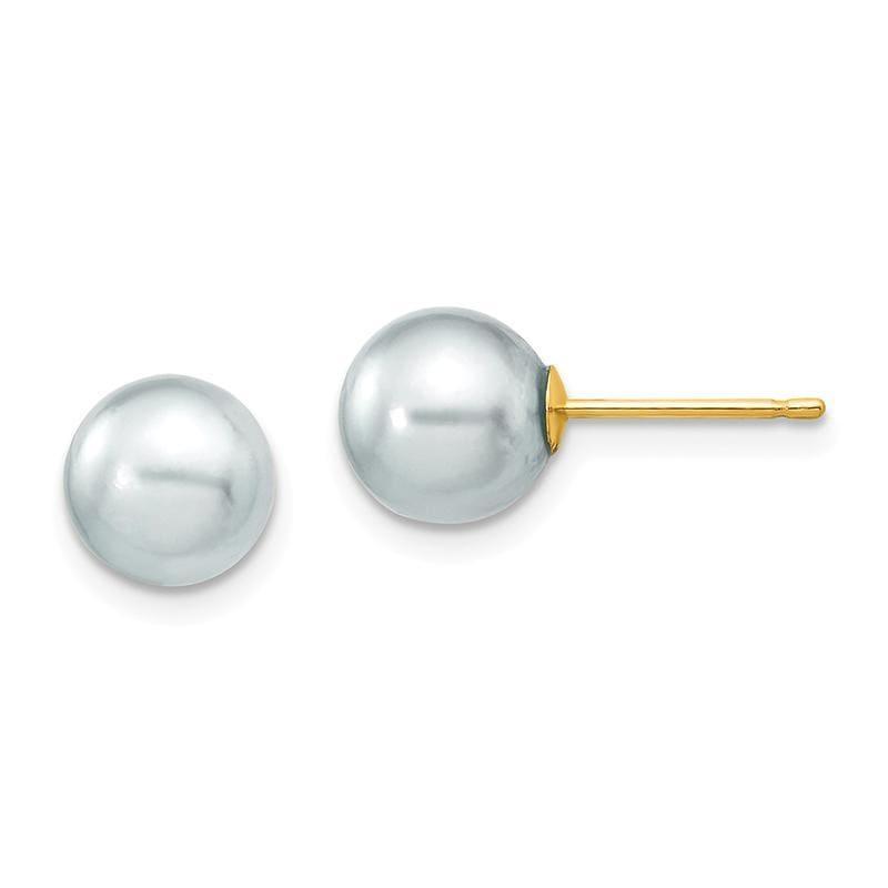 14k 7-8mm Round Grey Saltwater Akoya Cultured Pearl Stud Earrings - Seattle Gold Grillz