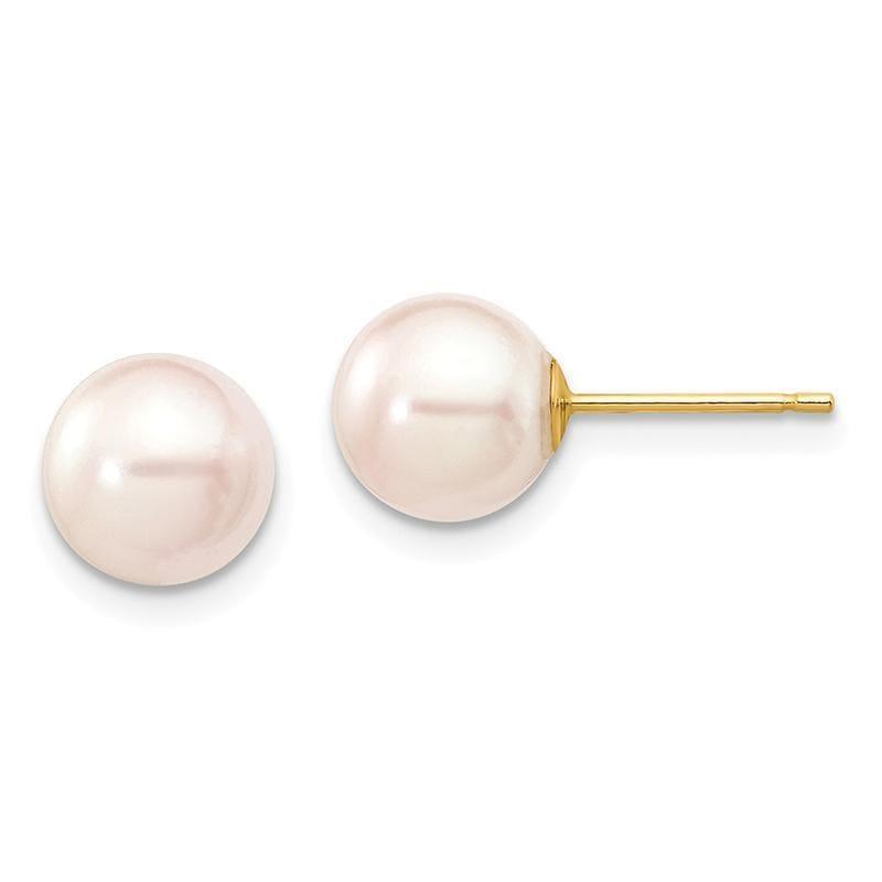 14k 7-8mm Round White Saltwater Akoya Cultured Pearl Stud Earrings - Seattle Gold Grillz