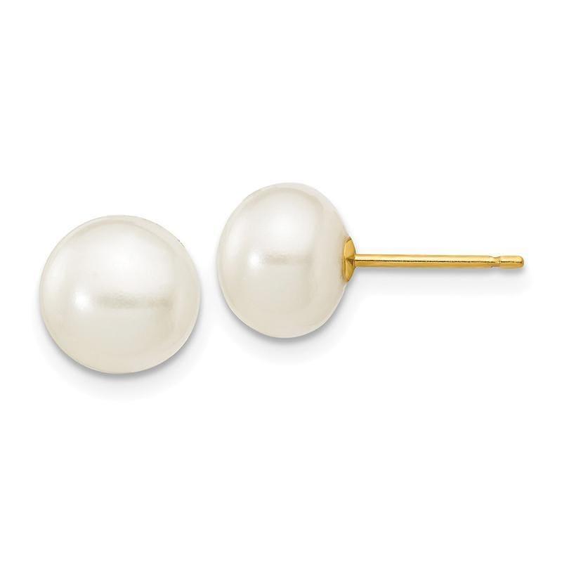 14k 7-8mm White Button FW Cultured Pearl Stud Earrings - Seattle Gold Grillz