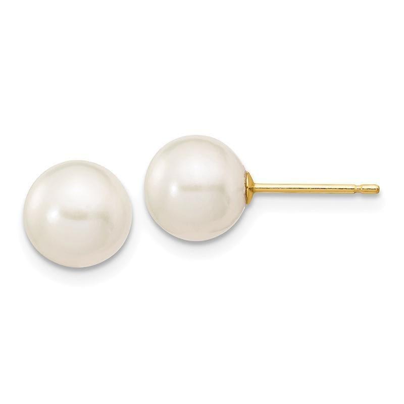 14k 7-8mm White Round FW Cultured Pearl Stud Earrings - Seattle Gold Grillz