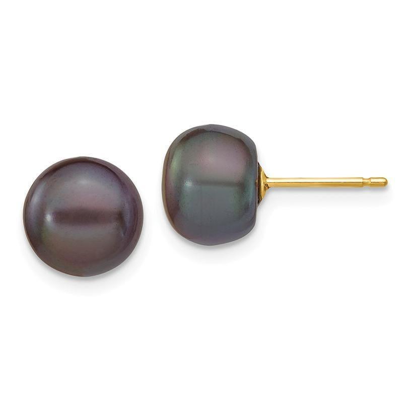 14k 8-9mm Black Button FW Cultured Pearl Stud Earrings - Seattle Gold Grillz