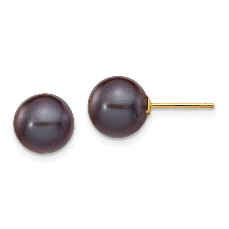 14k 8-9mm Black Round FW Cultured Pearl Stud Earrings - Seattle Gold Grillz