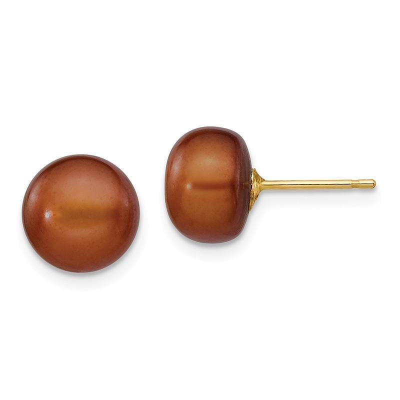 14k 8-9mm Coffee Button FW Cultured Pearl Stud Earrings - Seattle Gold Grillz