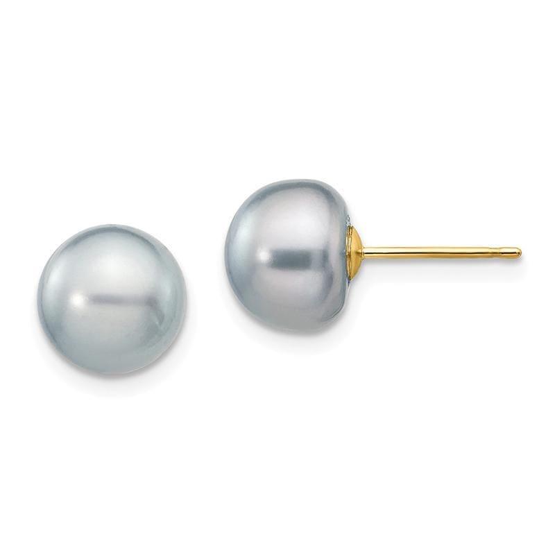 14k 8-9mm Grey Button FW Cultured Pearl Stud Earrings - Seattle Gold Grillz