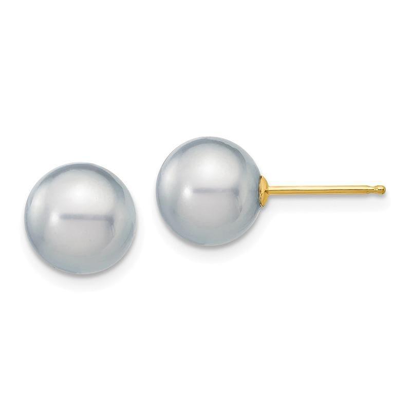 14k 8-9mm Grey Round FW Cultured Pearl Stud Earrings - Seattle Gold Grillz