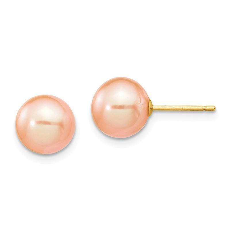 14k 8-9mm Pink Round FW Cultured Pearl Stud Earrings - Seattle Gold Grillz