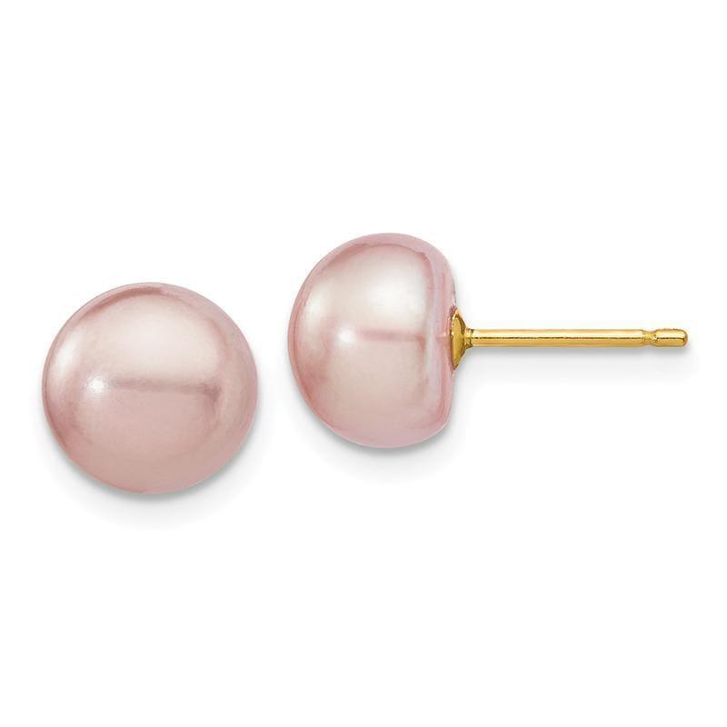 14k 8-9mm Purple Button FW Cultured Pearl Stud Earrings - Seattle Gold Grillz