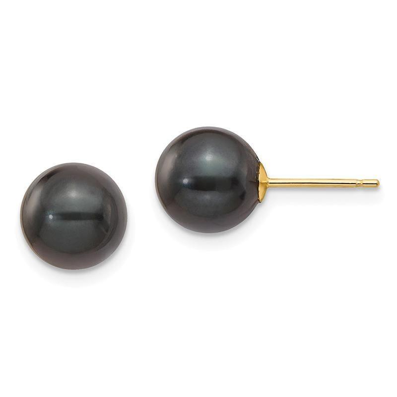14k 8-9mm Round Black Saltwater Pearl Stud Earrings - Seattle Gold Grillz