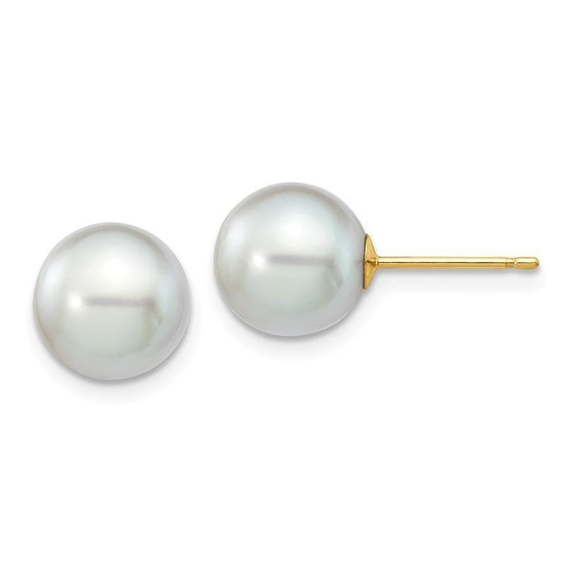 14k 8-9mm Round Grey Saltwater Akoya Cultured Pearl Stud Earrings - Seattle Gold Grillz