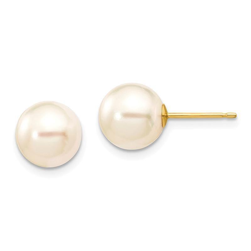 14k 8-9mm Round White Saltwater Akoya Cultured Pearl Stud Earrings - Seattle Gold Grillz