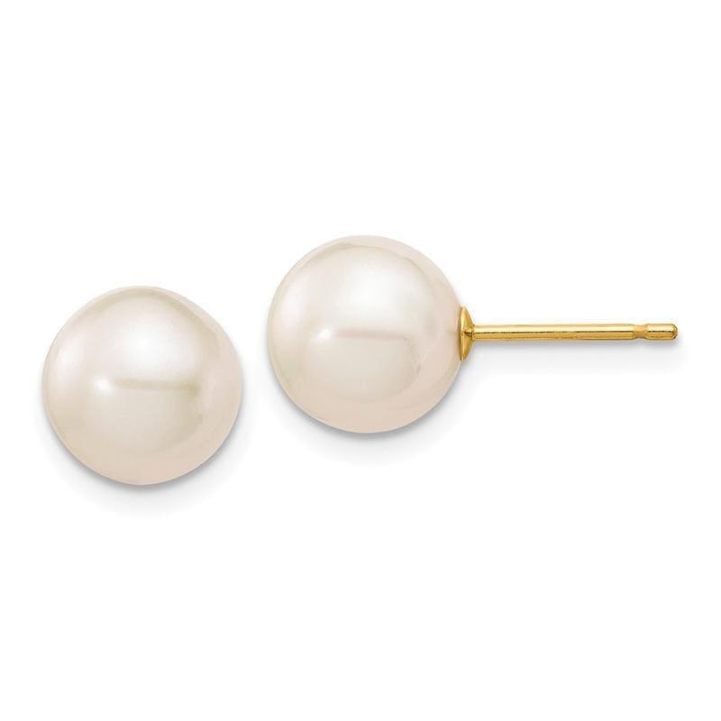 14k 8-9mm White Round FW Cultured Pearl Stud Earrings - Seattle Gold Grillz