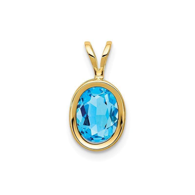 14k 8x6mm Oval Blue Topaz Checker bezel pendant - Seattle Gold Grillz