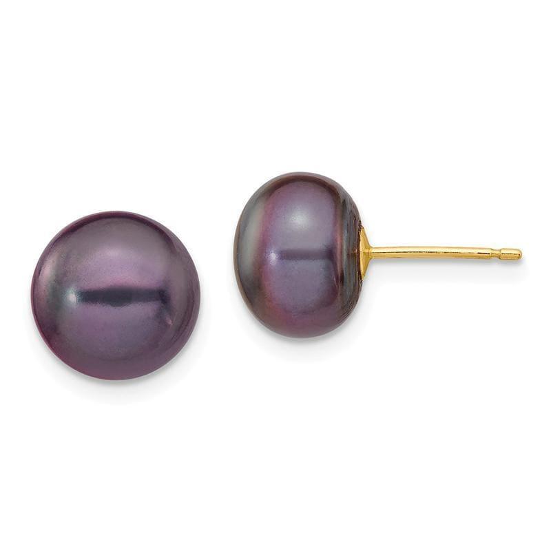 14k 9-10mm Black Button FW Cultured Pearl Stud Earrings - Seattle Gold Grillz