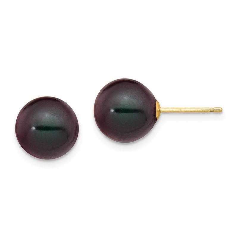 14k 9-10mm Black Round FW Cultured Pearl Stud Earrings - Seattle Gold Grillz