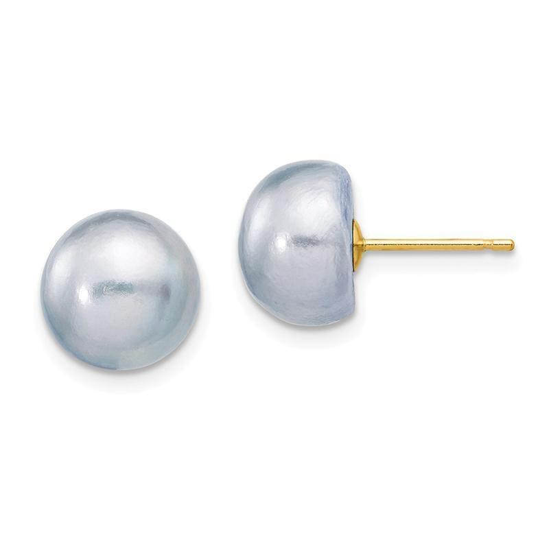 14k 9-10mm Grey Button FW Cultured Pearl Stud Earrings - Seattle Gold Grillz