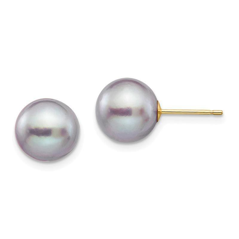 14k 9-10mm Grey Round FW Cultured Pearl Stud Earrings - Seattle Gold Grillz