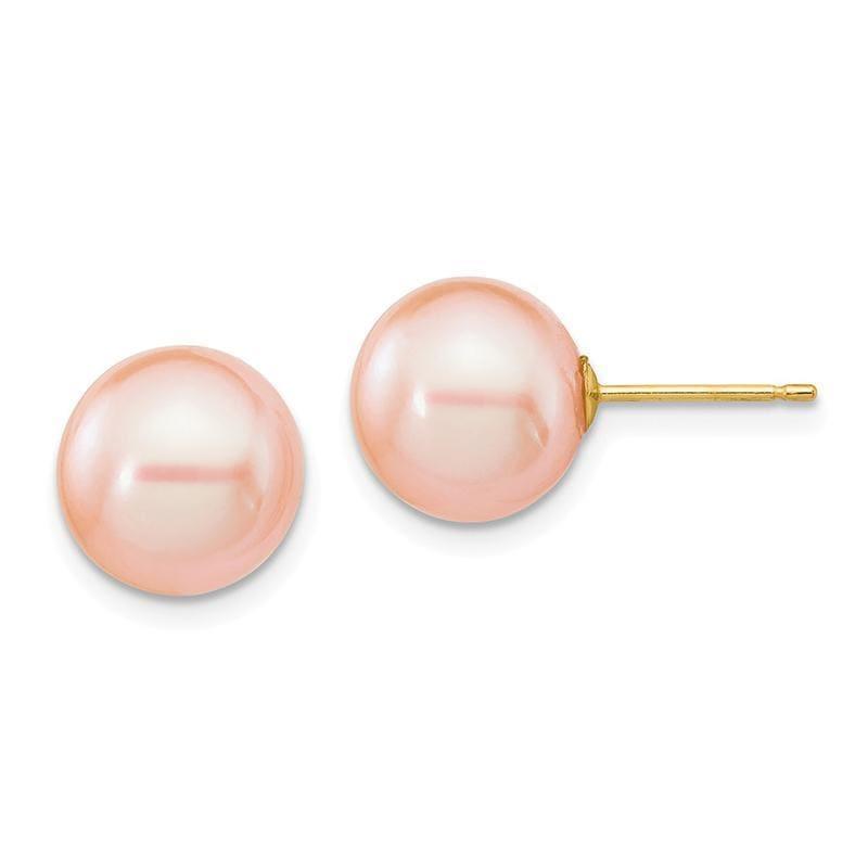 14k 9-10mm Pink Round FW Cultured Pearl Stud Earrings - Seattle Gold Grillz