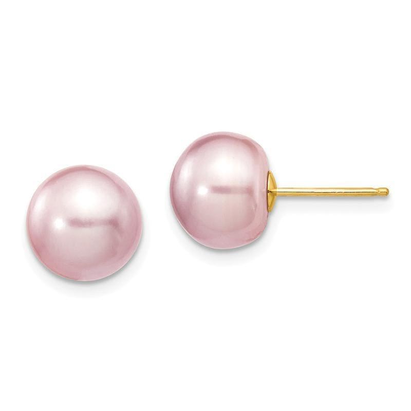 14k 9-10mm Purple Button FW Cultured Pearl Stud Earrings - Seattle Gold Grillz