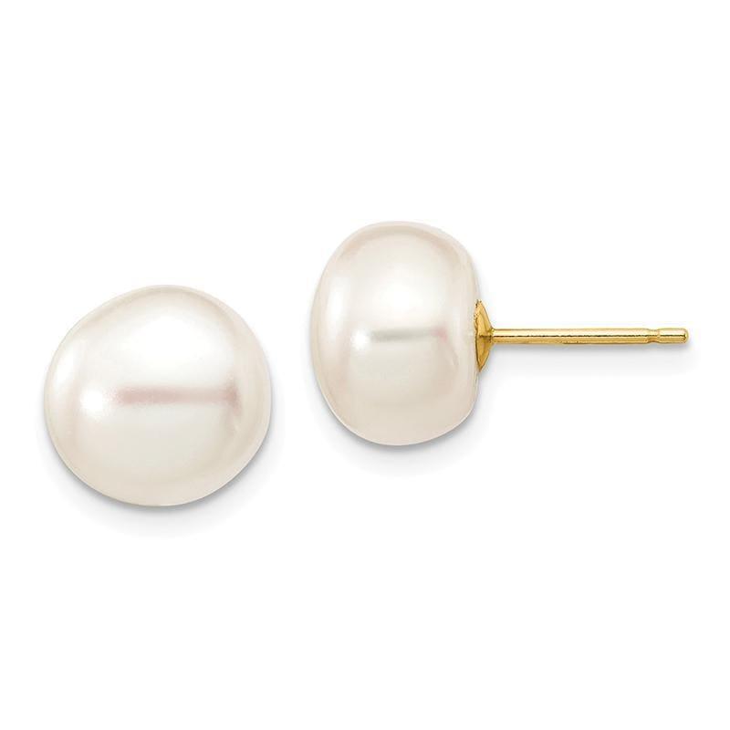 14k 9-10mm White Button FW Cultured Pearl Stud Earrings - Seattle Gold Grillz