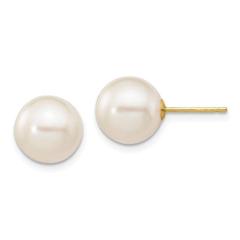 14k 9-10mm White Round FW Cultured Pearl Stud Earrings - Seattle Gold Grillz