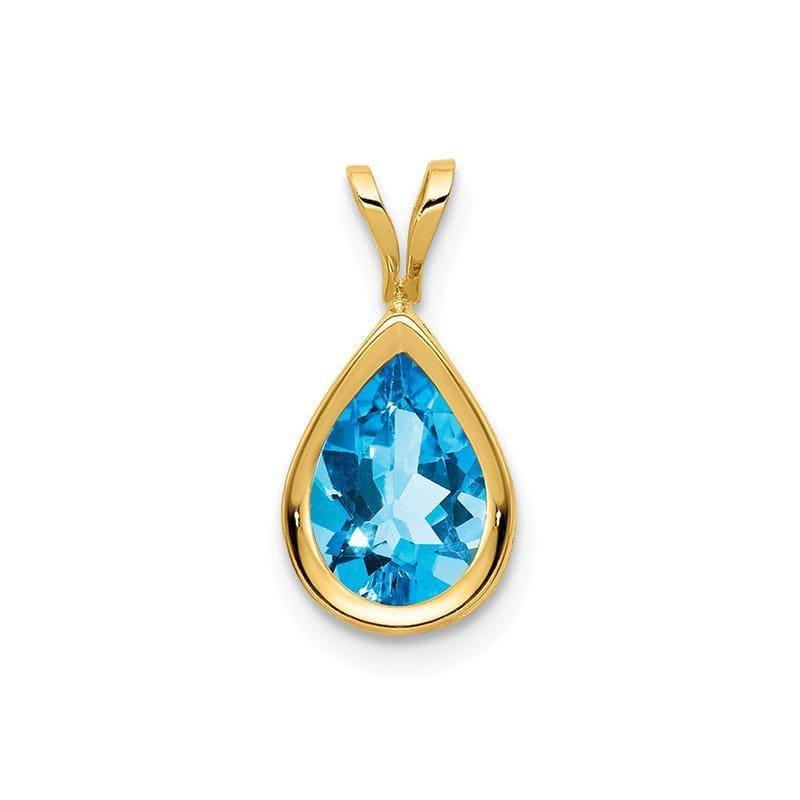 14k 9x6mm Pear Blue Topaz Checker bezel pendant - Seattle Gold Grillz