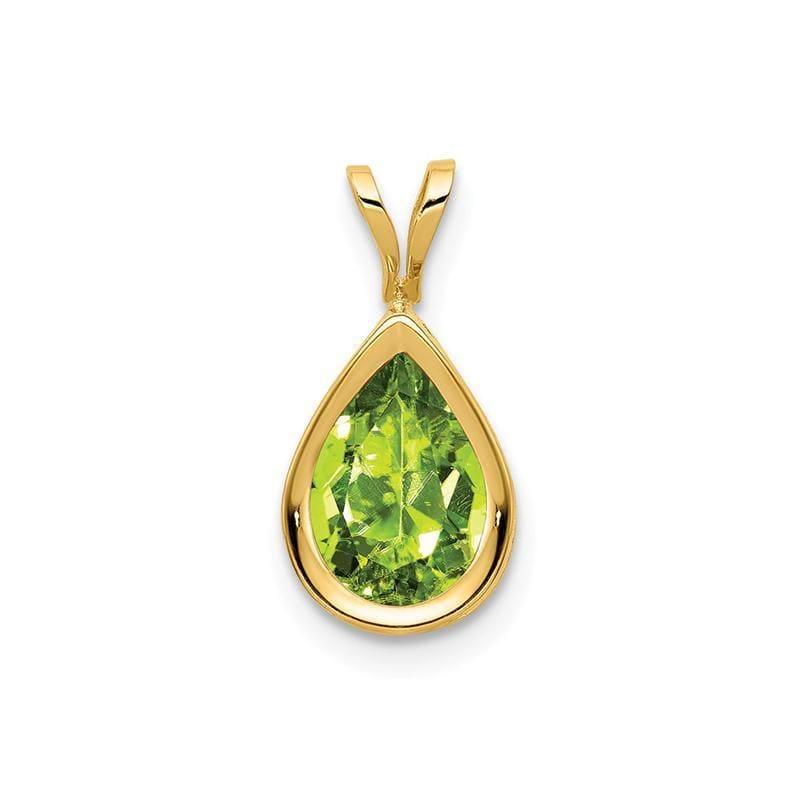 14k 9x6mm Pear Peridot Checker bezel pendant - Seattle Gold Grillz