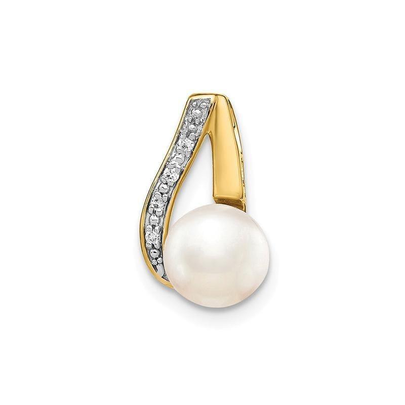 14K and Rhodium Diamond (7-8mm) Button FW Cultured Pearl Pendant - Seattle Gold Grillz
