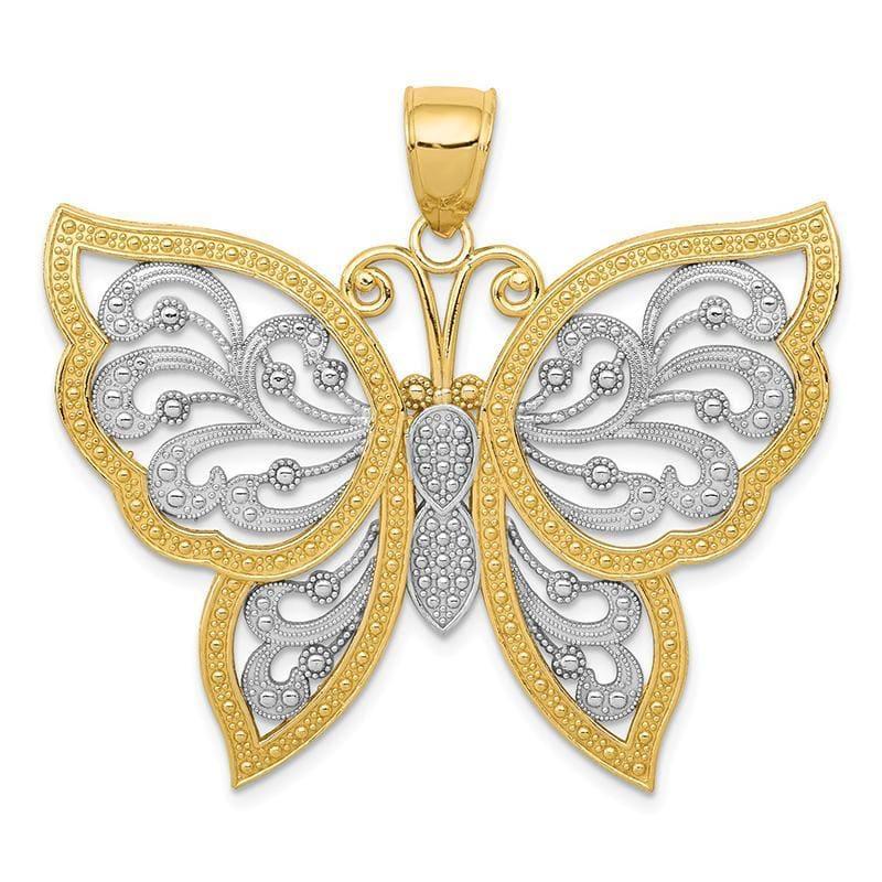 14k & Rhodium Diamond-cut Butterfly Pendant - Seattle Gold Grillz