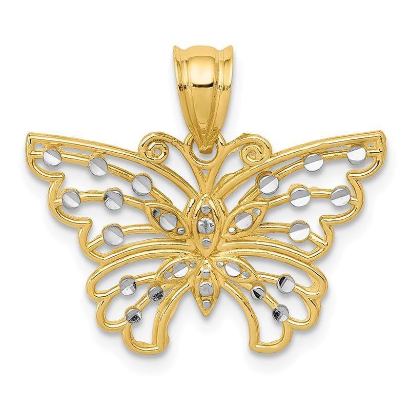 14K and Rhodium Diamond-cut Butterfly Pendant - Seattle Gold Grillz